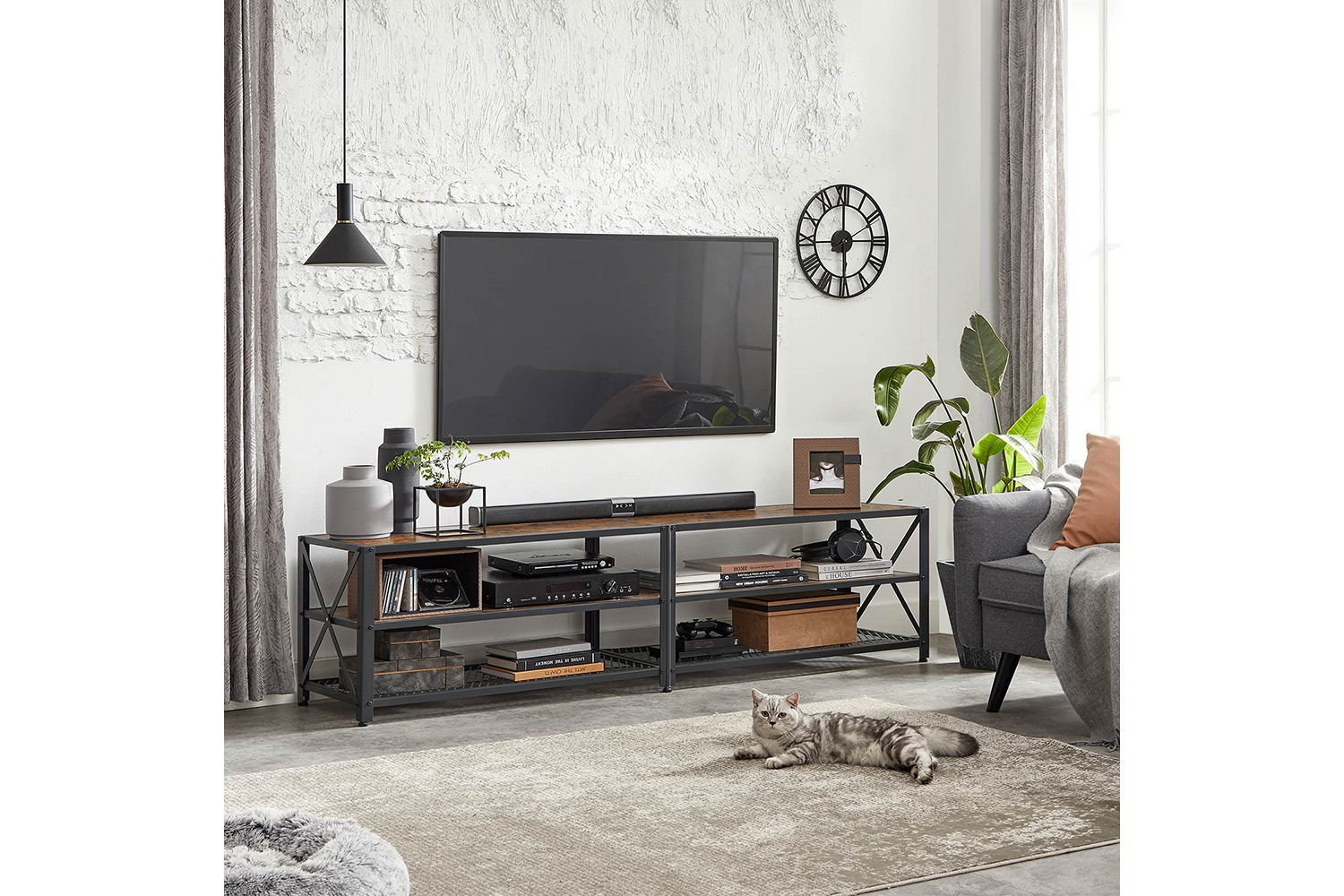 Vasagle Industrial Large TV Console Entertainment Center | Rustic Brown & Black