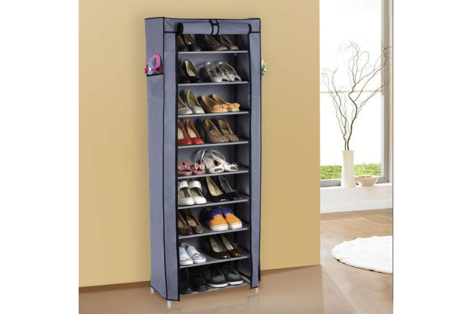 Songmics Grey Portable Shoe Closet with Cover | Grey