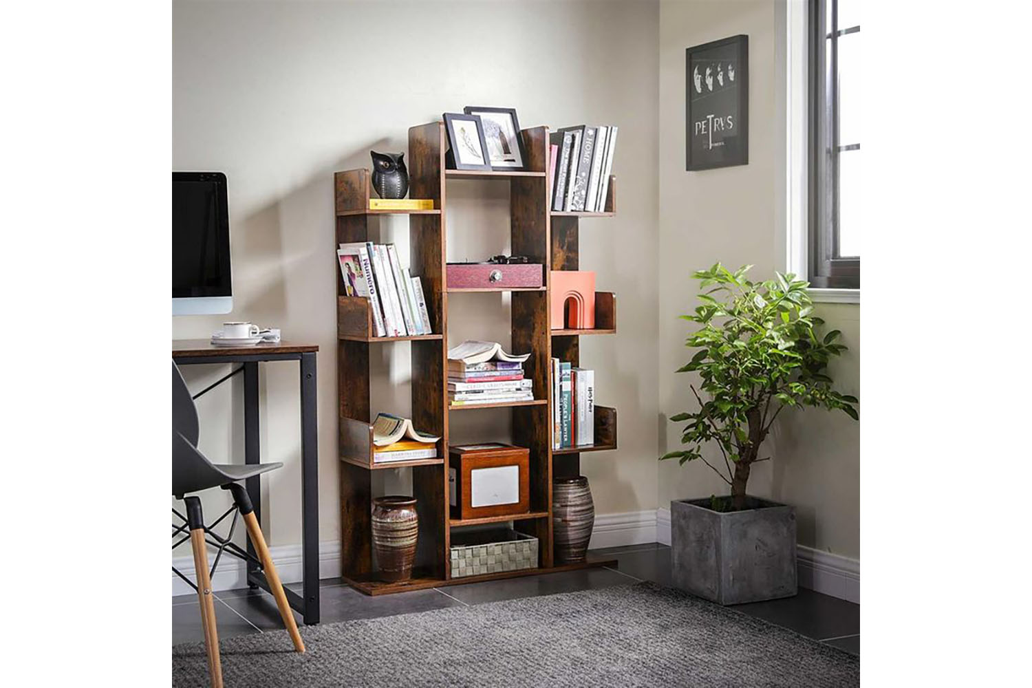 Vasagle Treeshaped Wooden Bookcase Rustic Brown Ireland