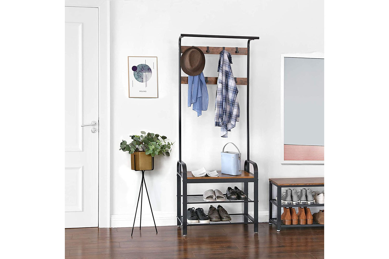 Vasagle Industrial Coat Rack With Bench For Entryway | Black