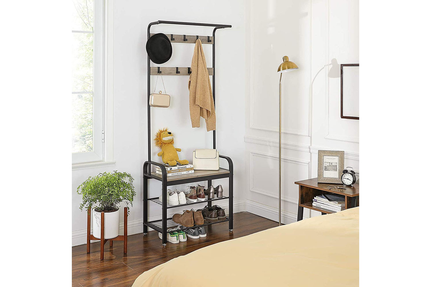 Vasagle Coat Rack Shoe Bench | Greige & Black