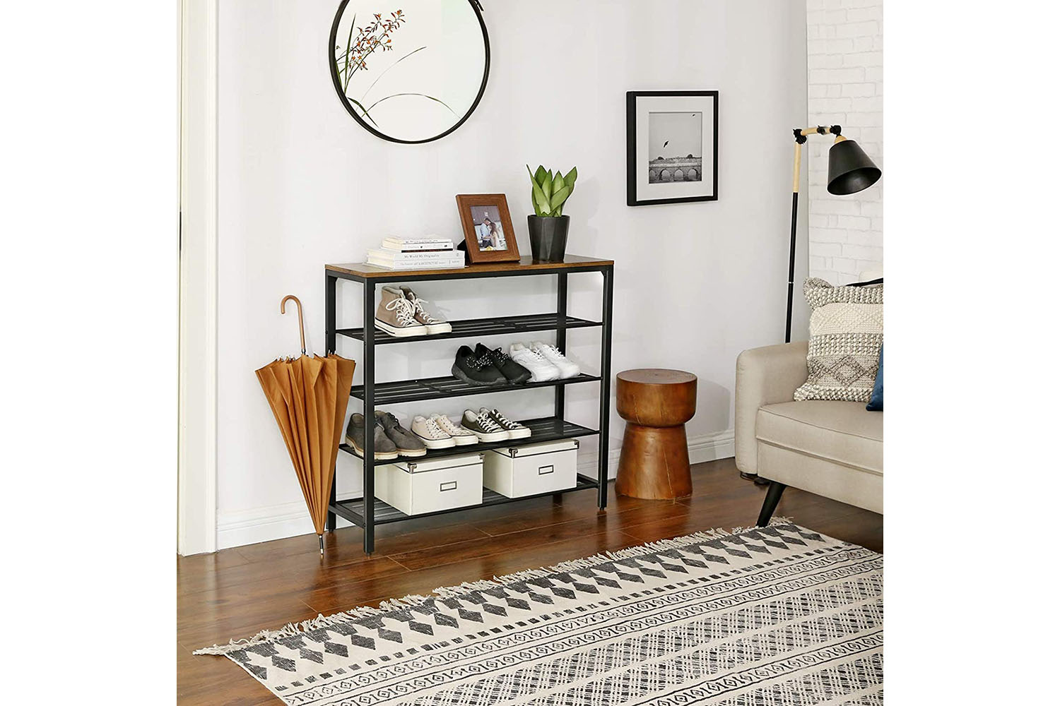 Vasagle Industrial Shoe Rack With 4 Mesh Shelves | Rustic Brown