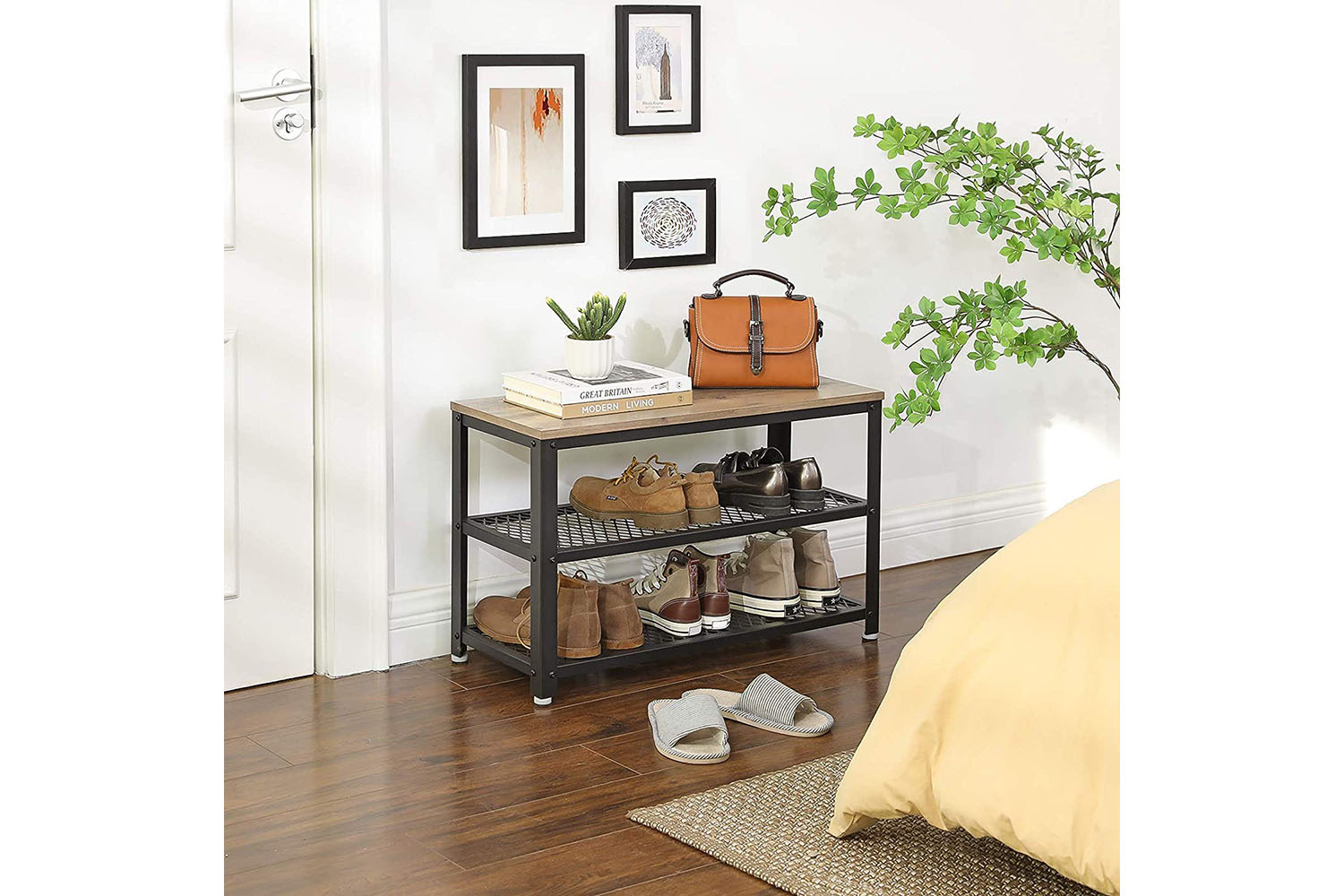 Vasagle Gray 3-Tier Shoe Storage Rack | Greige & Black