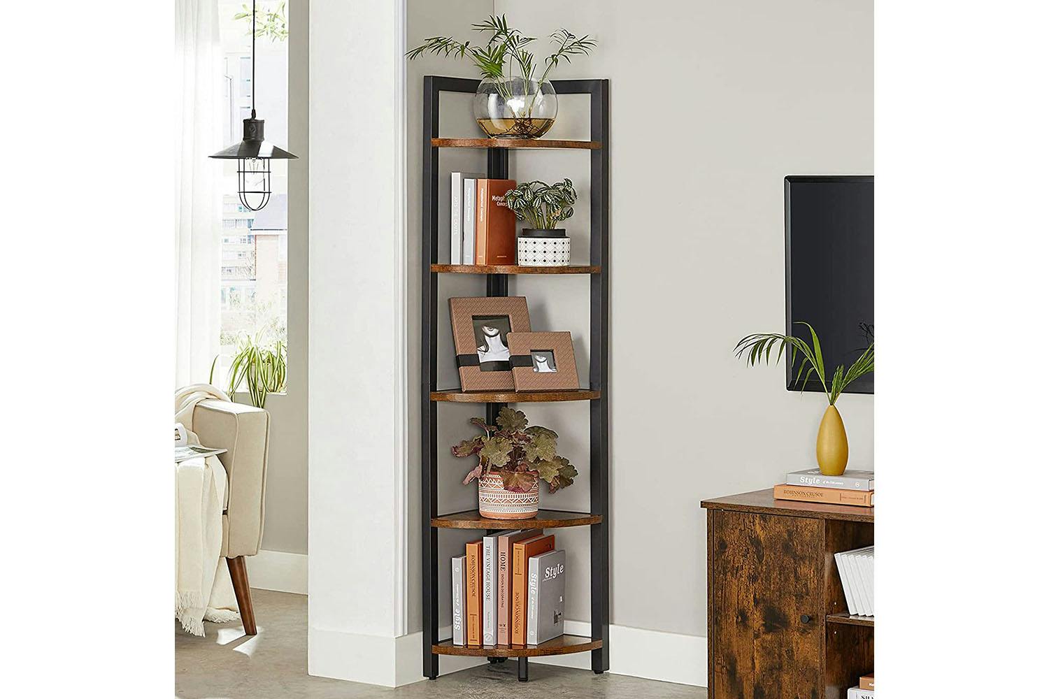 Vasagle  5 Tier Corner Bookshelf | Rustic Brown & Black