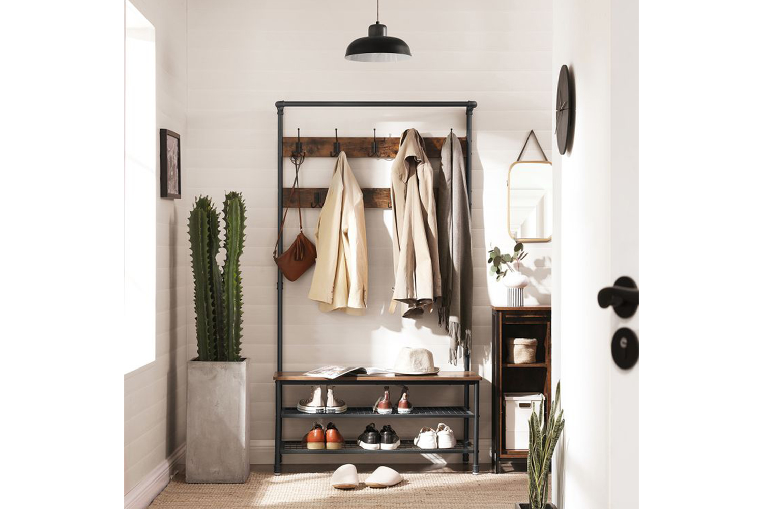 Vasagle Industrial Coat Rack Storage Bench | Rustic Brown