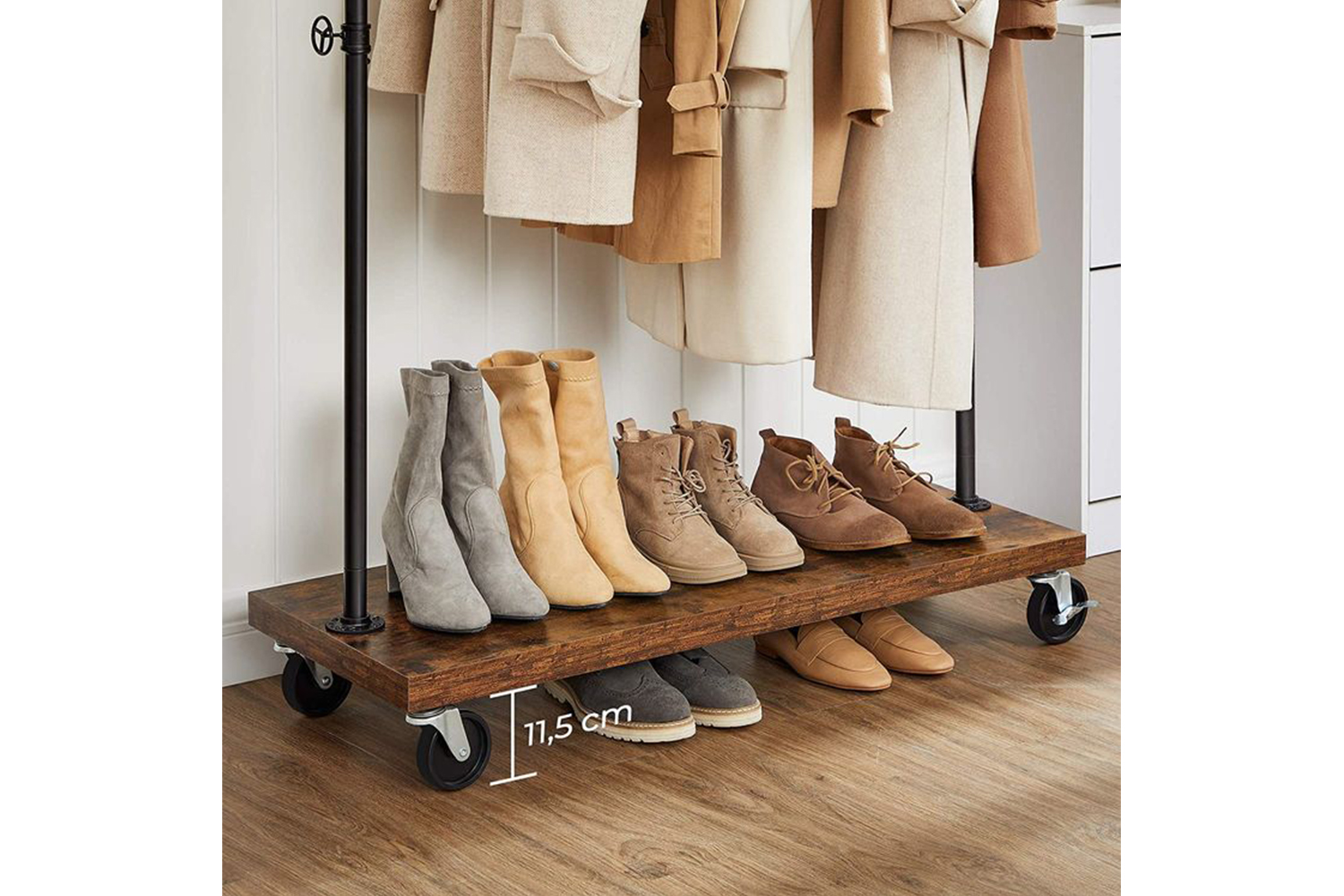 Vasagle UHSR65BX Industrial Pipe Style Rolling Garment Rack with Shoe