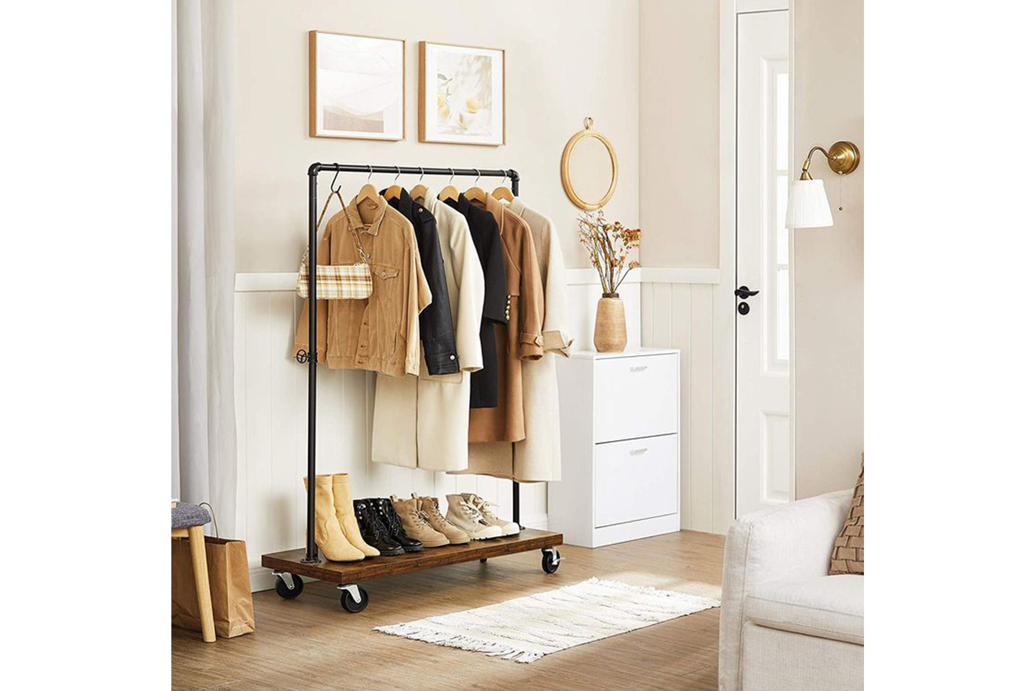 Vasagle UHSR65BX Industrial Pipe Style Rolling Garment Rack with Shoe