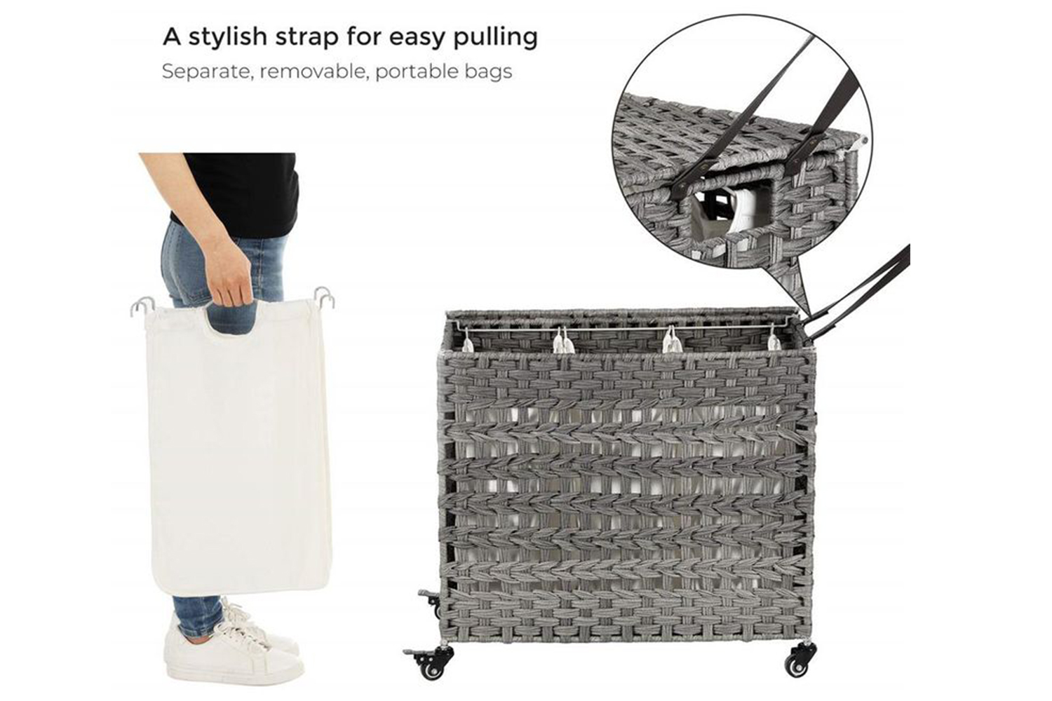 Songmics ULCB083G02 Gray Laundry Hamper On Wheels With Sorter Ireland