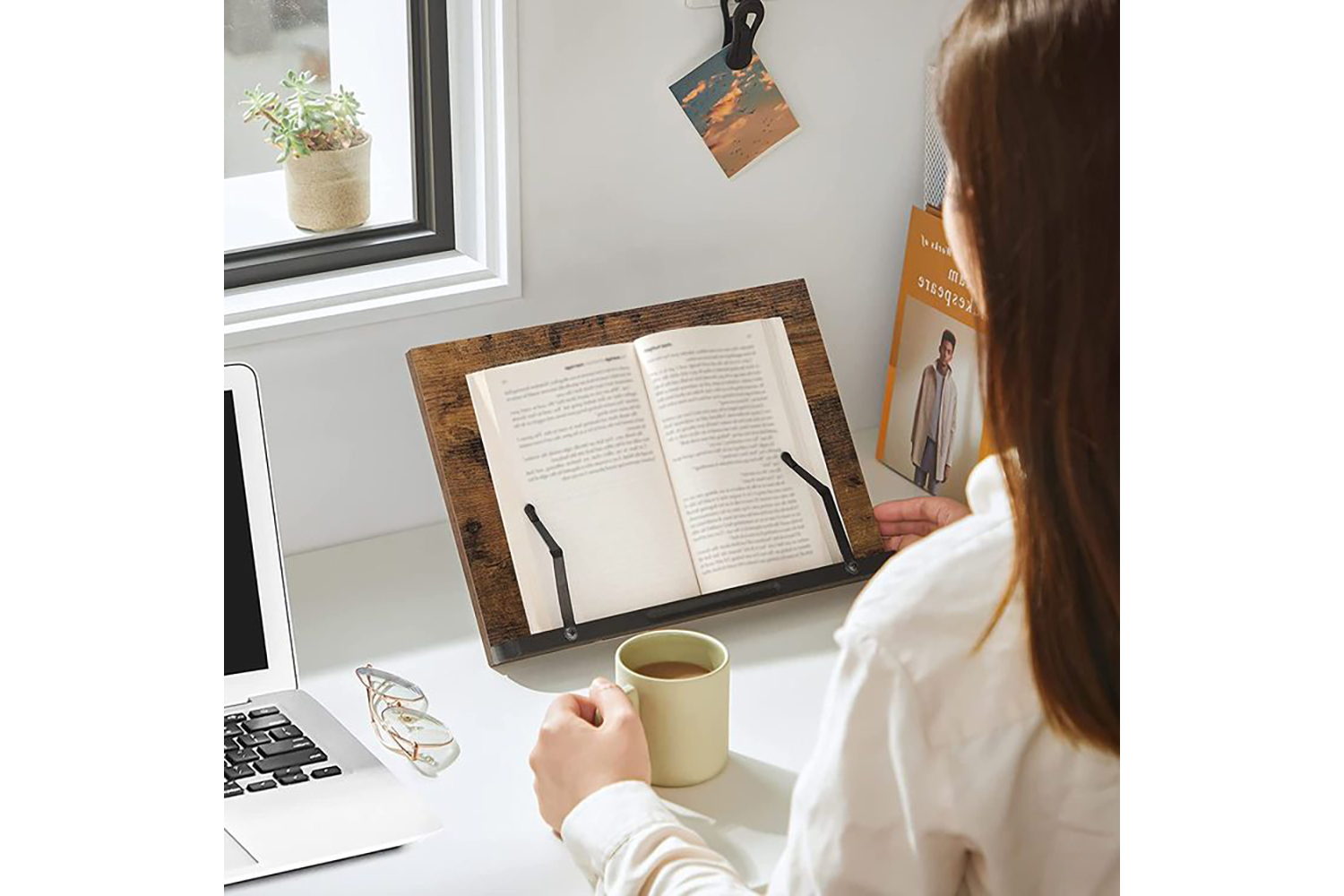 Songmics Brown Foldable Book Holder with Clips | Rustic Brown