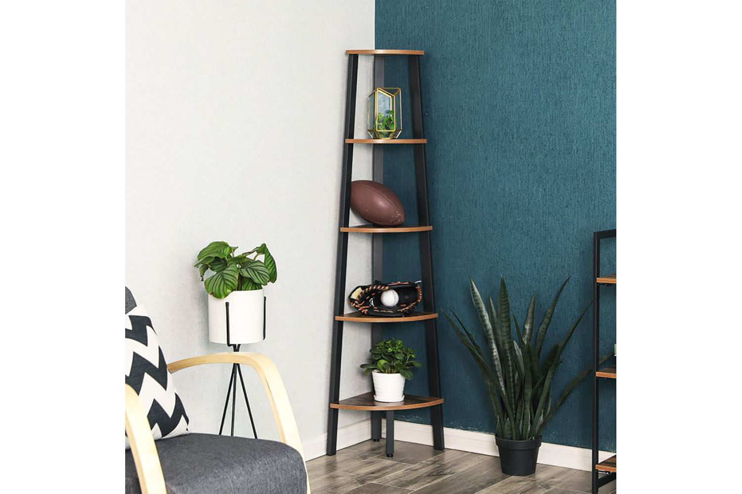 Vasagle Industrial 5-Tier Floor Standing Corner Shelf | Rustic Brown
