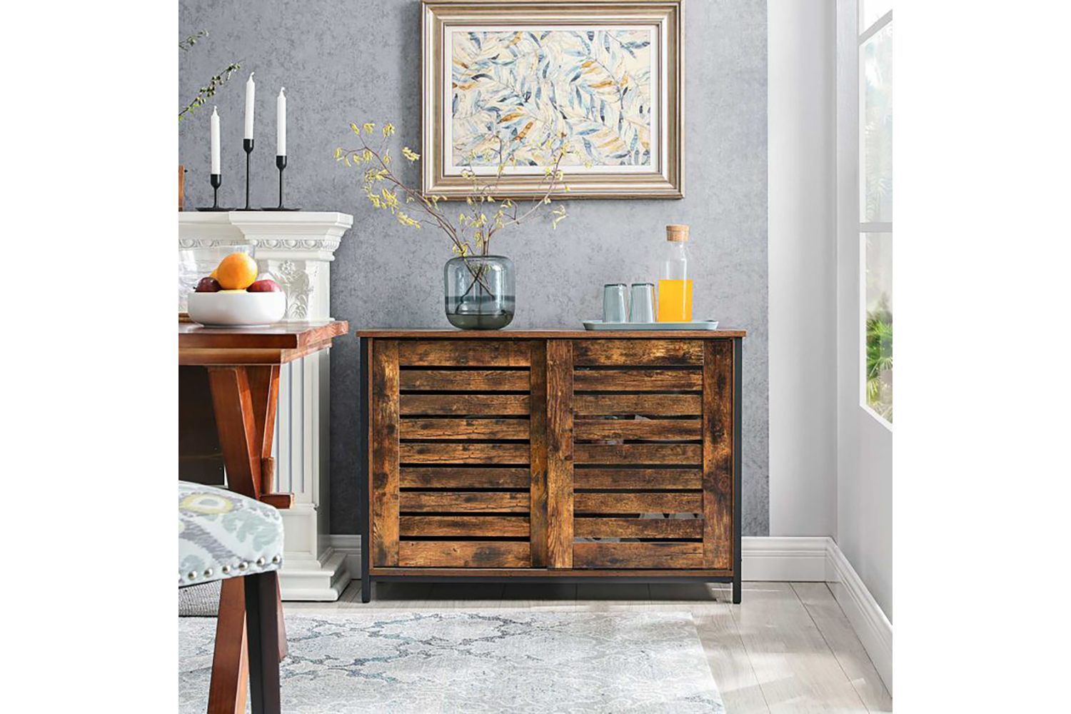 Vasagle Industrial Cabinet with Sliding Doors | Rustic Brown & Black