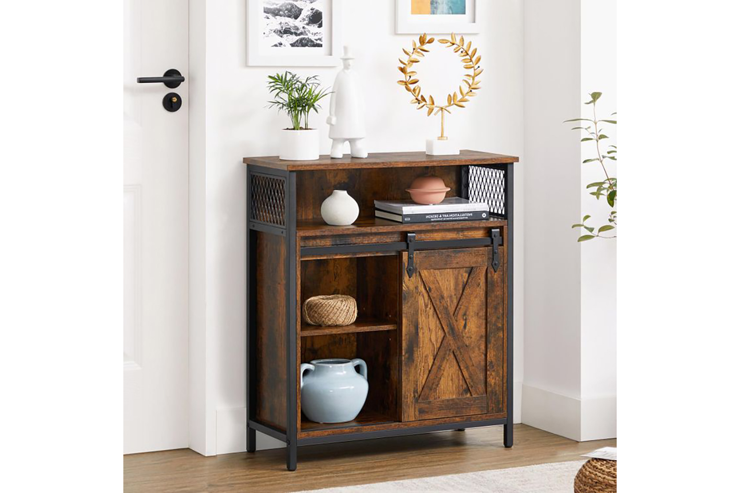 Vasagle Storage Sideboard with Barn Door | Rustic Brown & Black