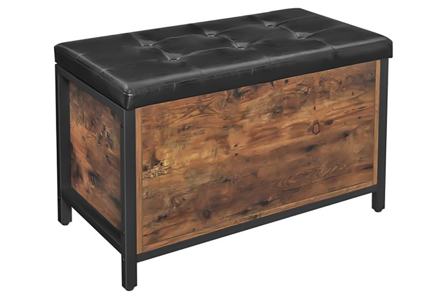 Vasagle Industrial Storage Ottoman with Flip Lid | Rustic Brown & Black