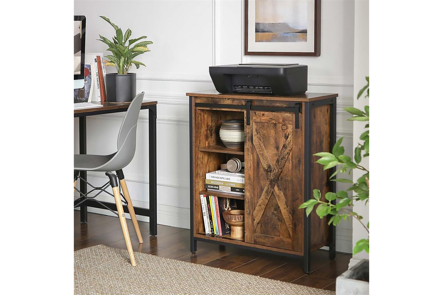 Vasagle Industrial Storage Cabinet with Barn Door | Rustic Brown & Black