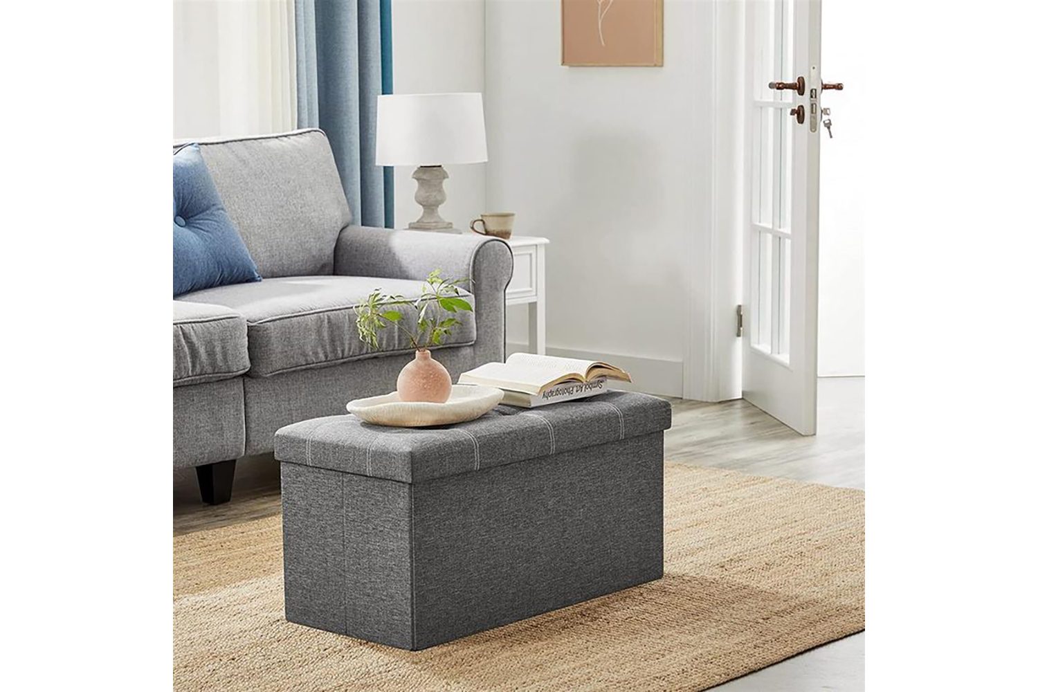 Songmics Foldable Storage Ottoman Bench | Dark Gray