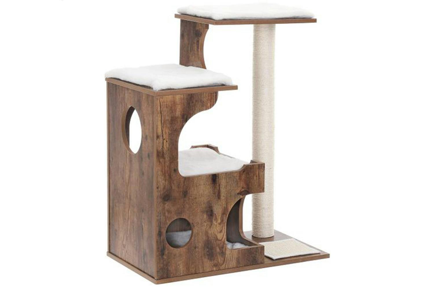 Feandrea 3 Beds Cat Tree | Rustic Brown & White