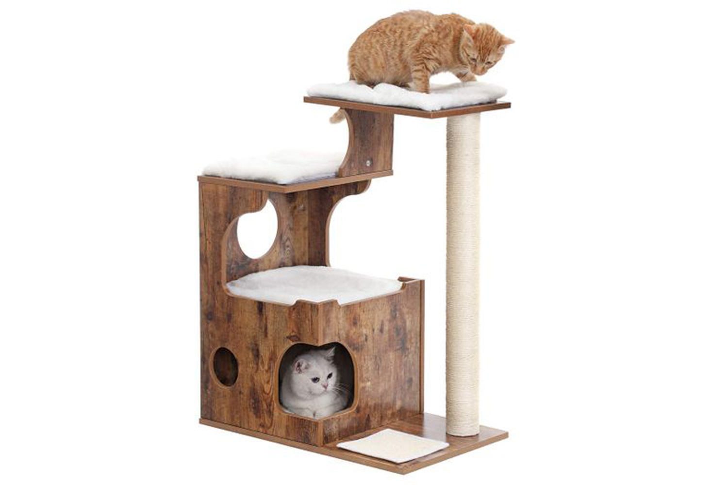 Feandrea 3 Beds Cat Tree | Rustic Brown & White