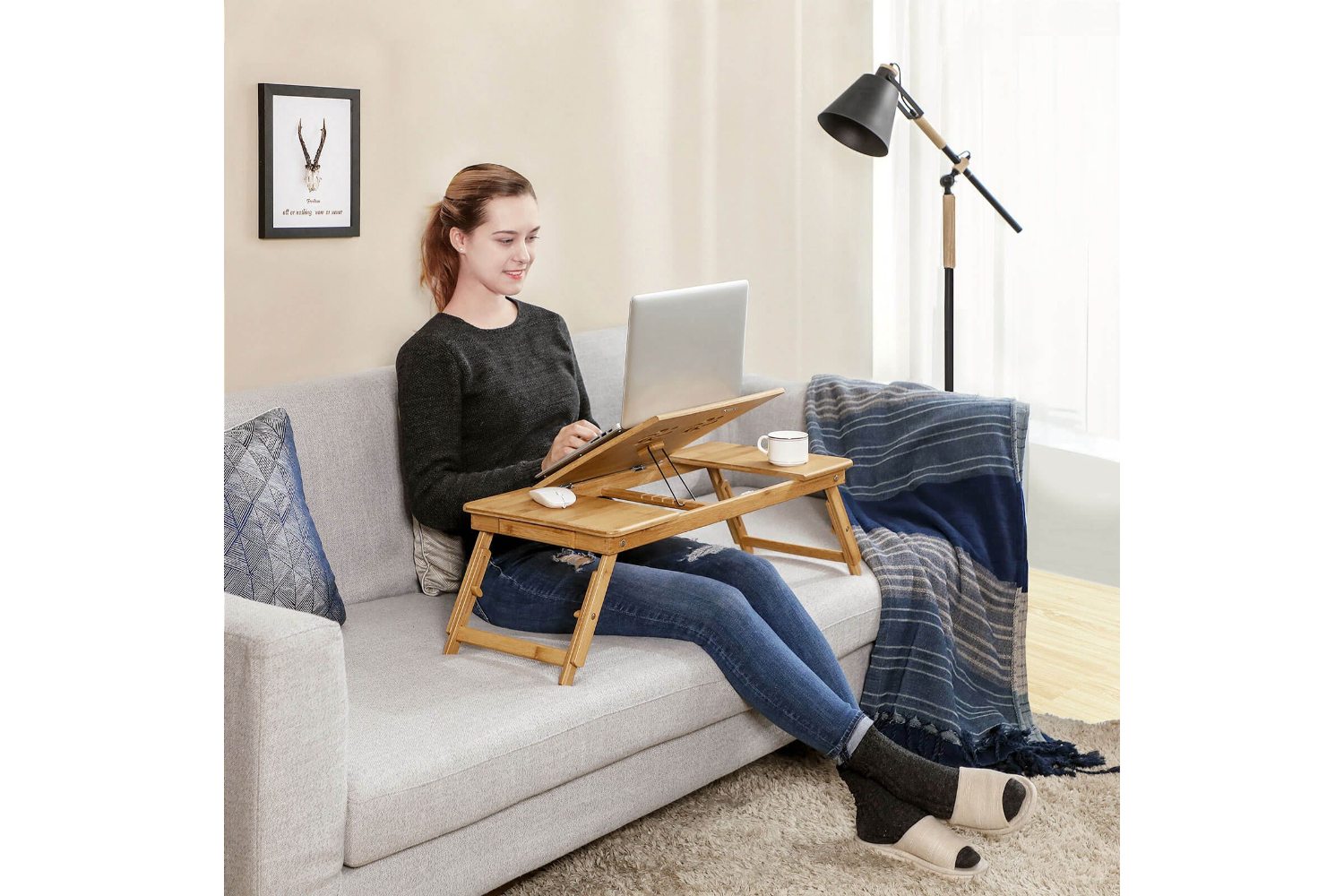 Songmics Tilting Top Laptop Desk | Natural Bamboo
