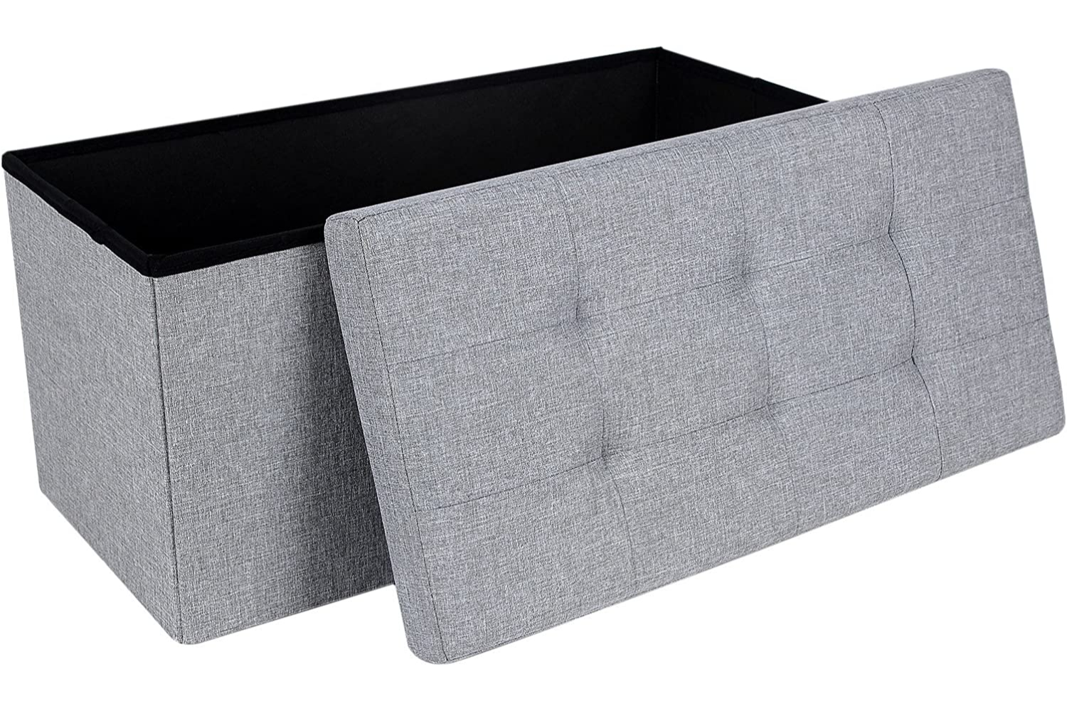 Songmics Linen Fabric Storage Ottoman | Light Gray