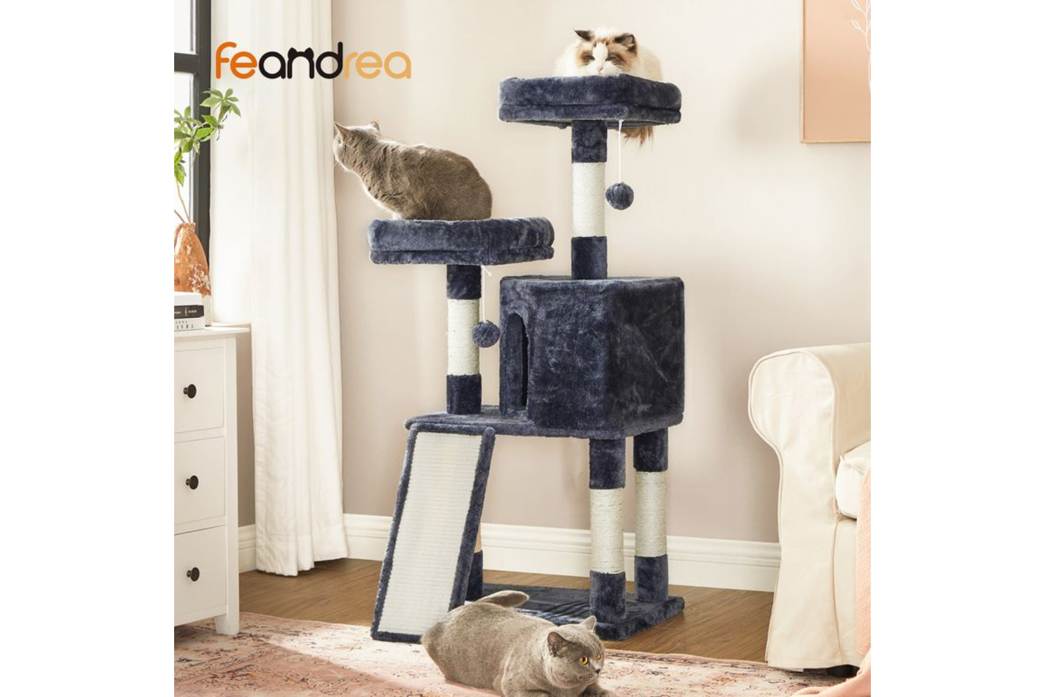 Feandrea 45.3-inch Cat Condo with Scratching Post | Smoky Gray