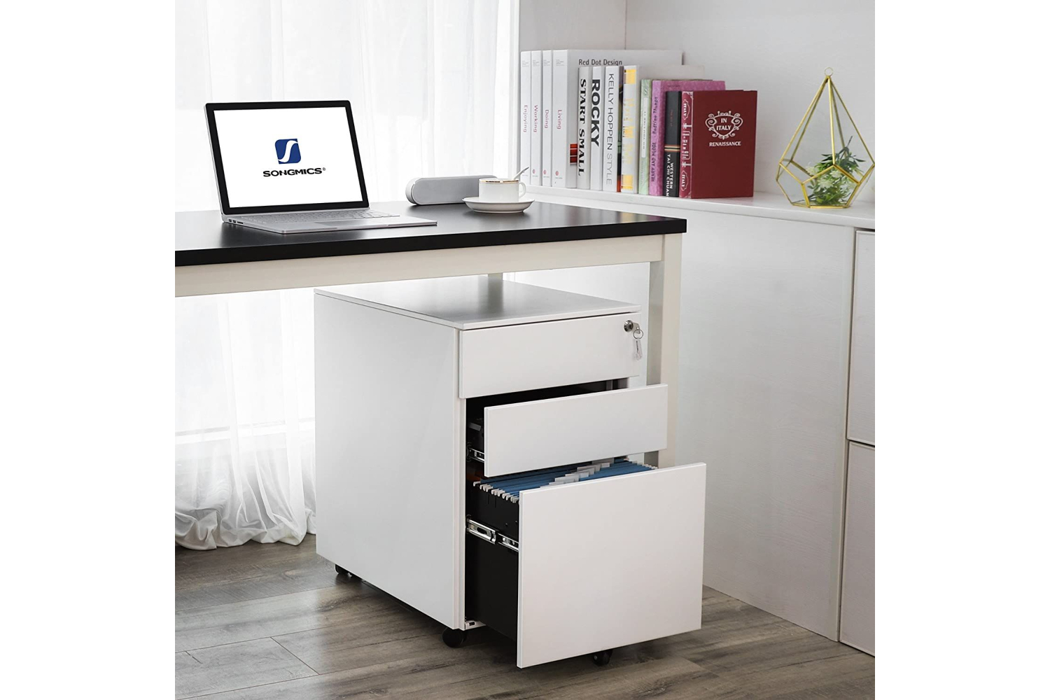 Songmics Steel Mobile File Cabinet with Lock | White