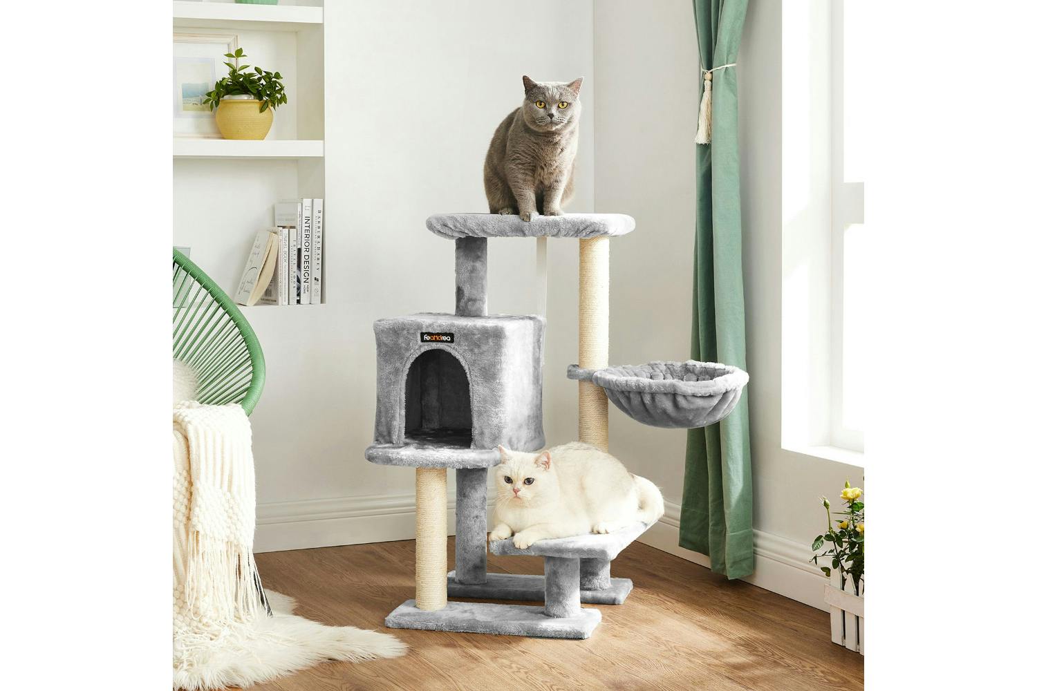 Feandrea Small Cat Tower with Hammock | Light Grey
