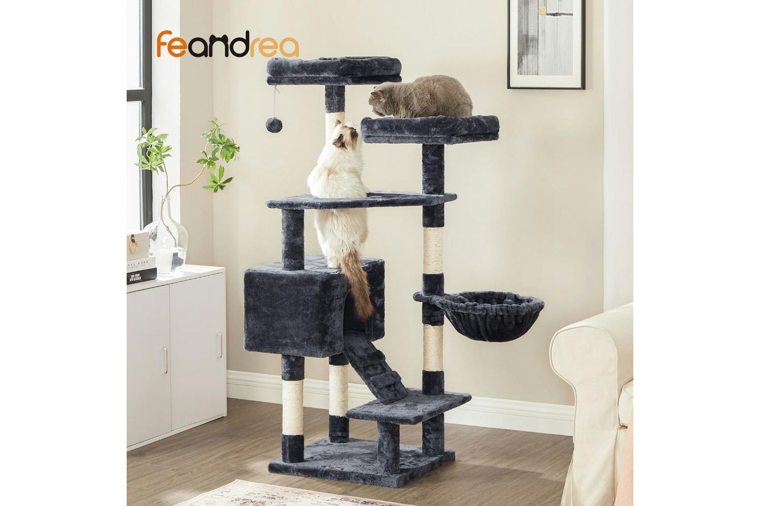 Feandrea UPCT160G01 55.9" Large Cat Tower with Bed | Smoky Grey