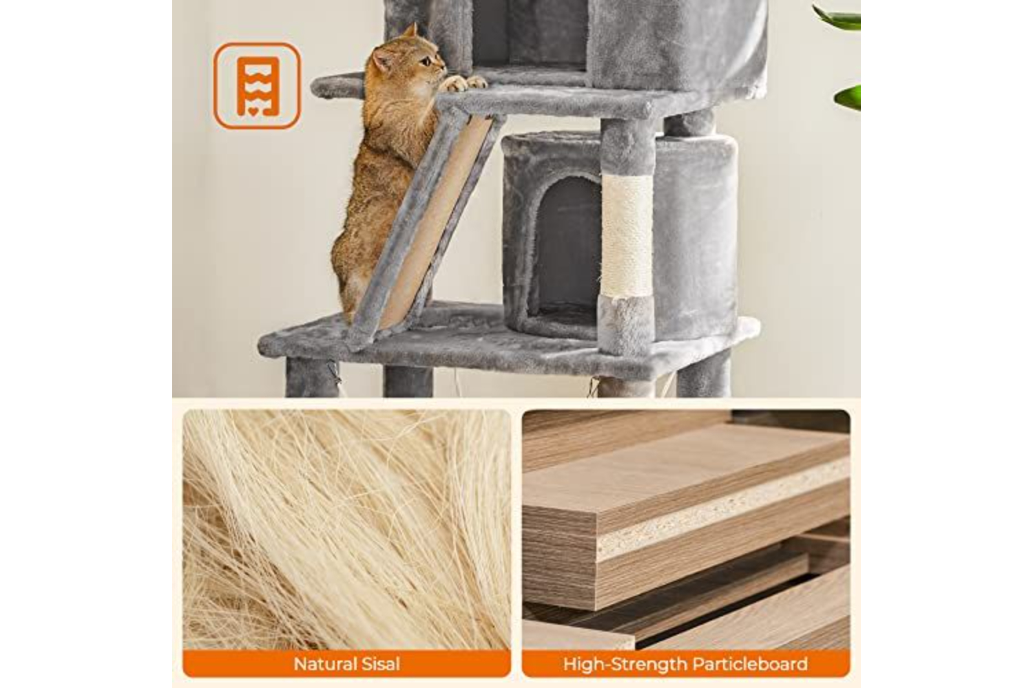 Feandrea UPCT163W01 61"Cat Tree with Bed Light Grey Ireland