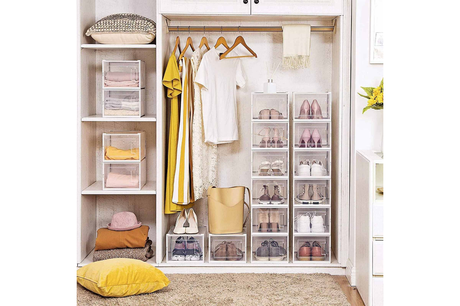 Songmics Stackable Shoe Organizers | Pack 18 | Transparent & White