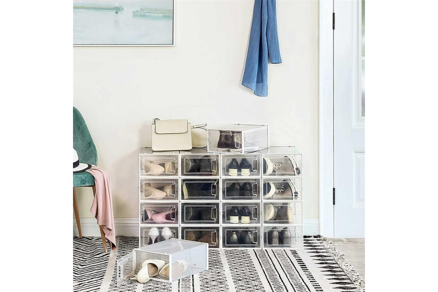 Songmics Plastic Shoe Boxes Storage Organizers | Set of 18 | Transparent & White