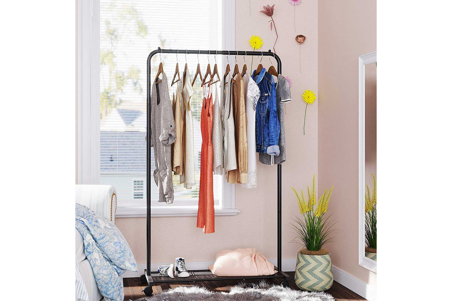Songmics Clothes Rack on Wheels with Shelf