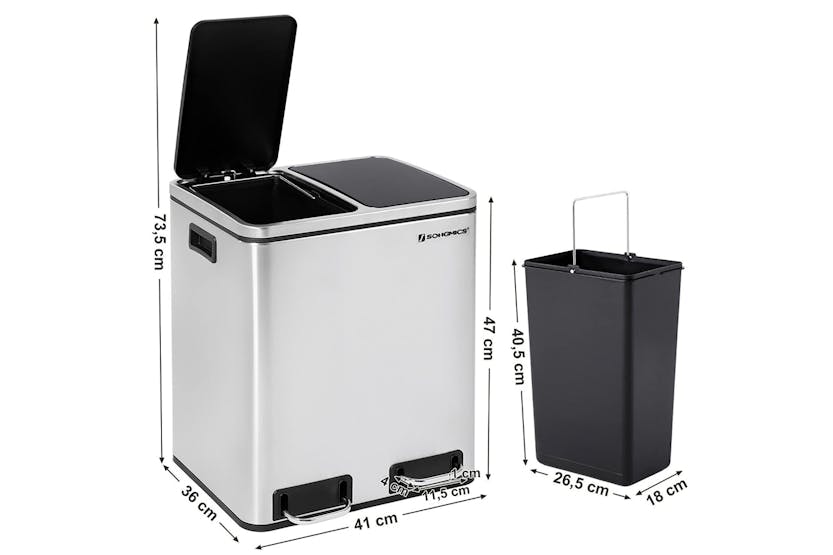 Songmics Step Trash Can with 2 Bucket | Silver
