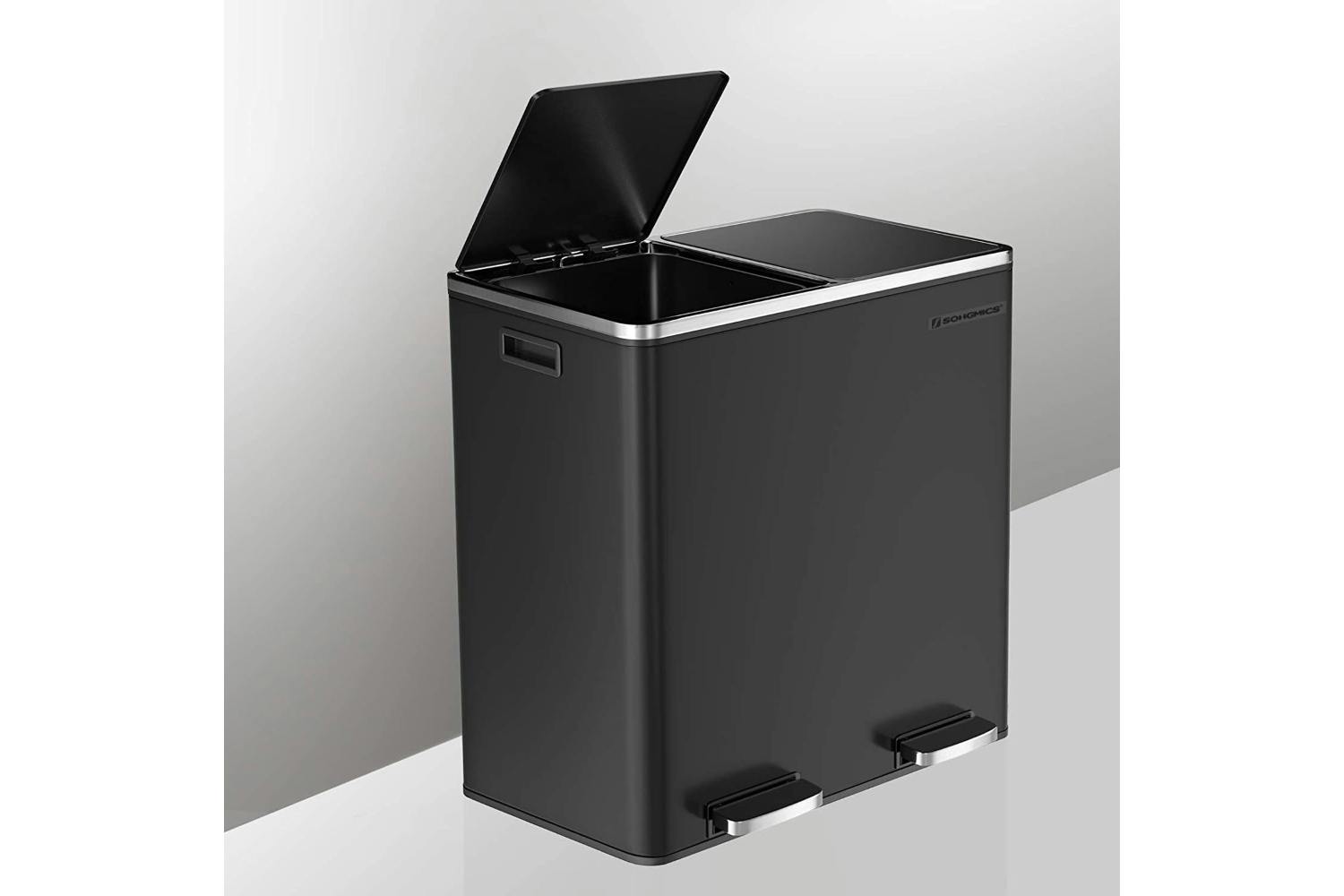 SONGMICS Double Rubbish Bin, 2 x 30L Waste and Recycling Kitchen Bin with  15 Rubbish Bags, Metal Pedal Bin, Plastic Inner Buckets and Hinged Lids,  Handles, Soft Closure, Airtight, Black LTB60BK: Buy
