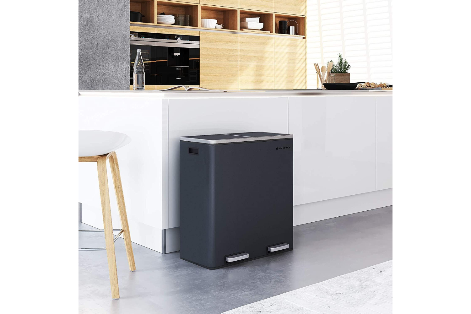 Songmics Dual Trash Can with 2 Buckets | Grey