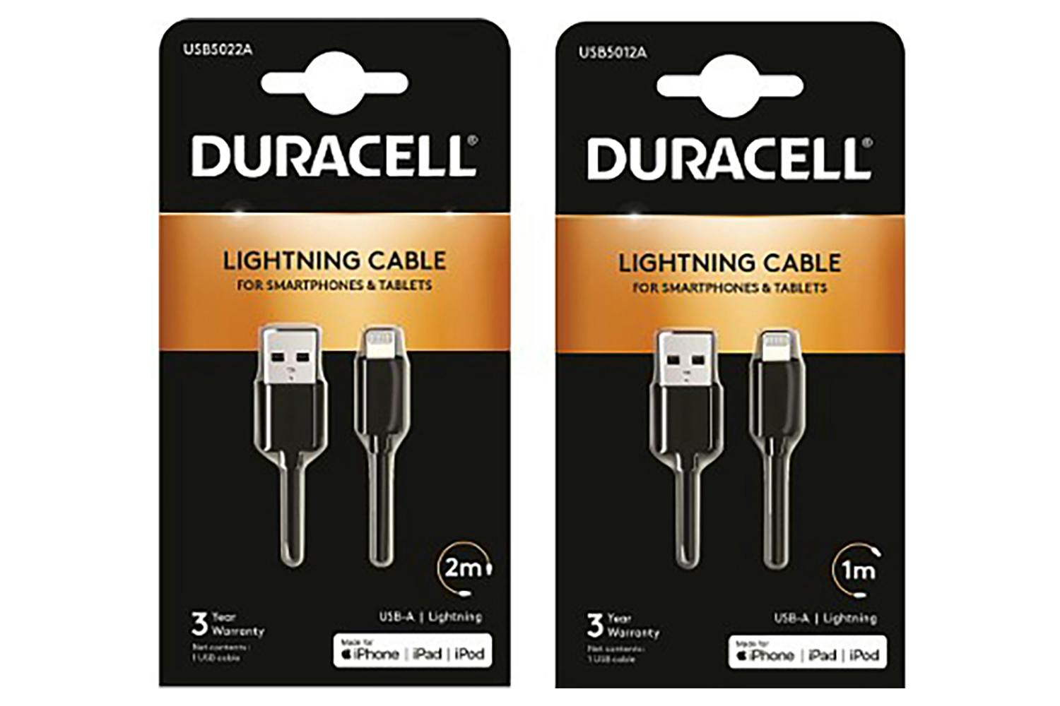 Duracell 2m + Free 1m Lightning Cables | Black