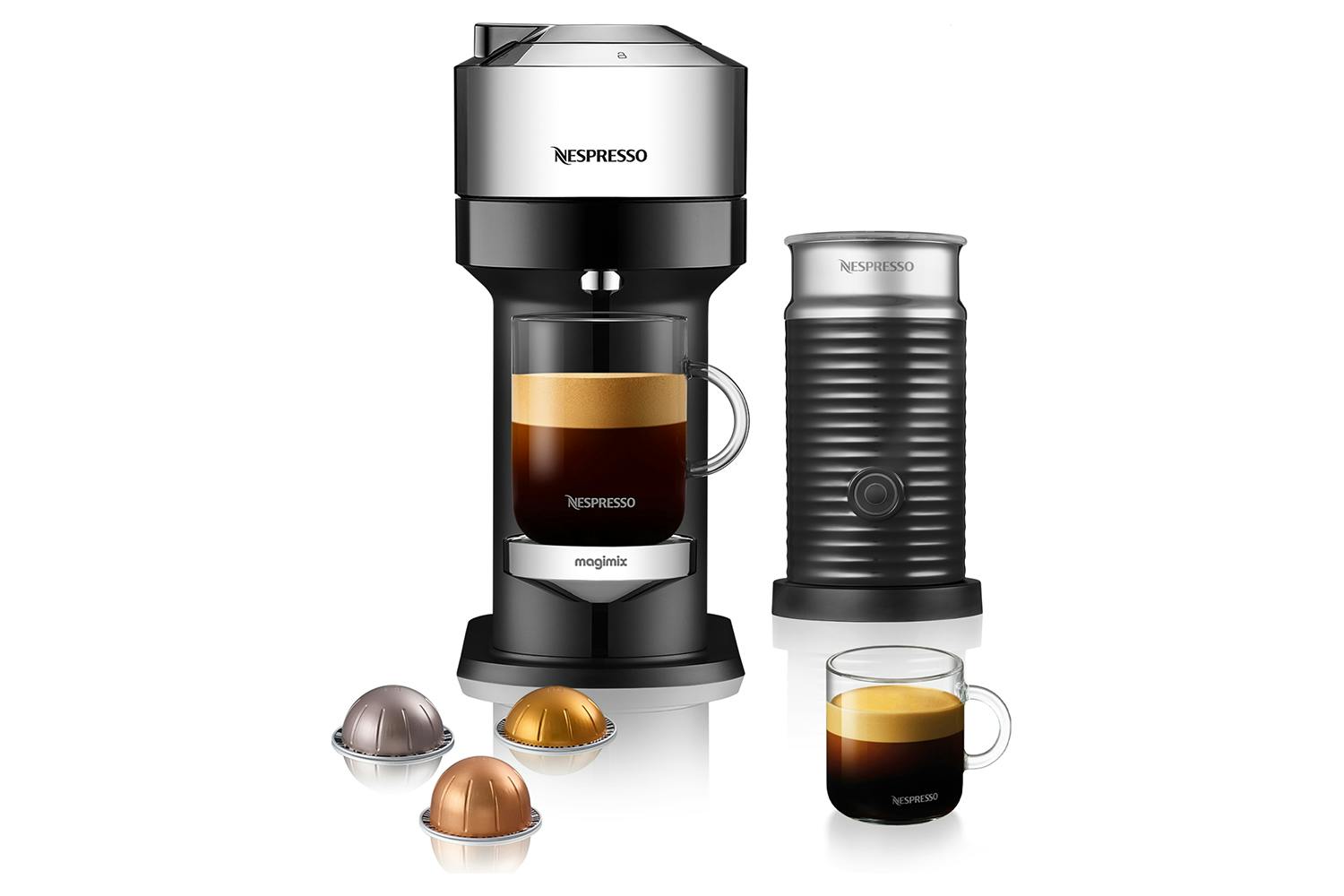 Nespresso Vertuo Next 11713 Coffee Machine with Aeroccino Milk Frother by  Magimix, Pure Chrome
