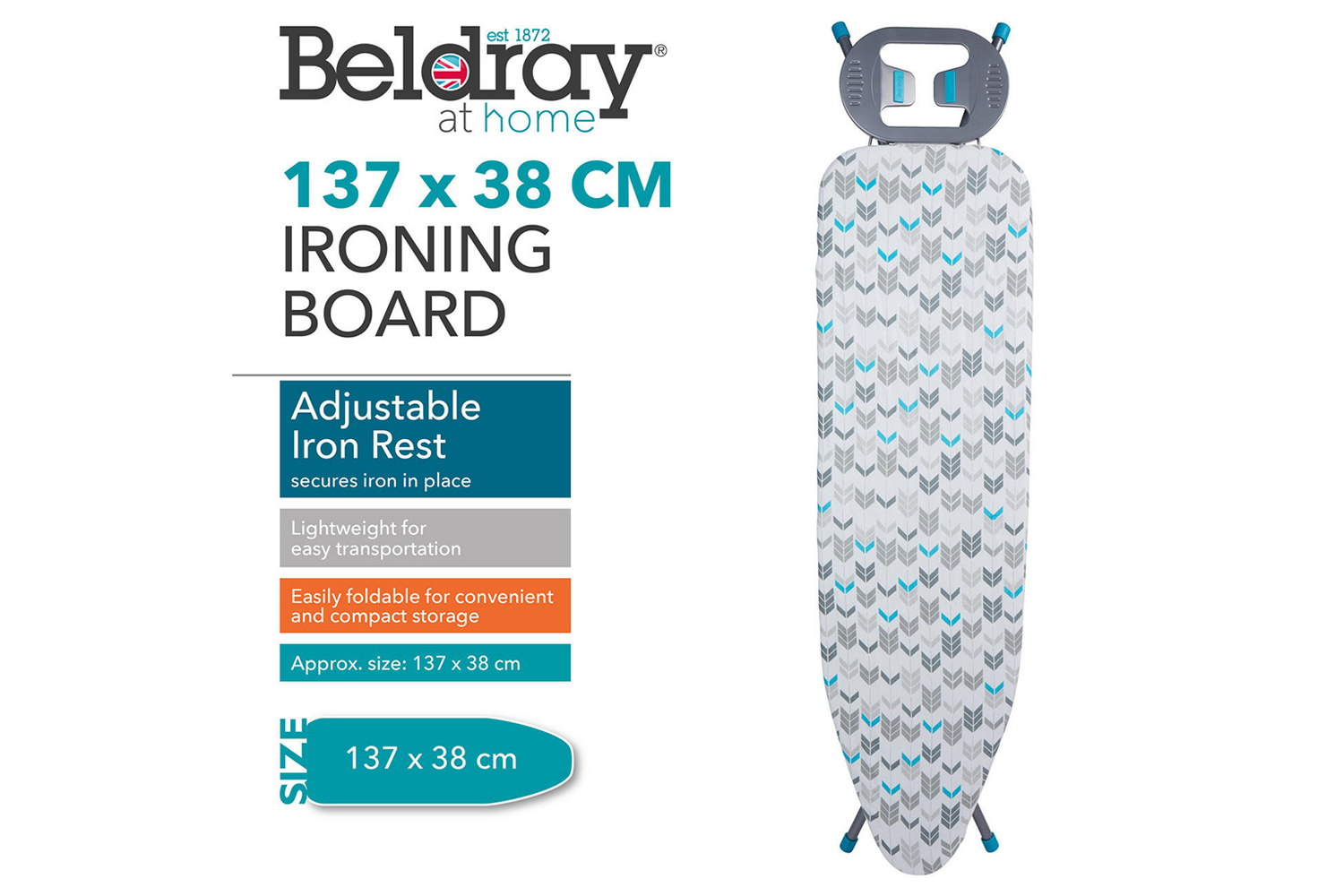 Beldray Adjustable Iron Rest, Lightweight Ironing Board Grey and