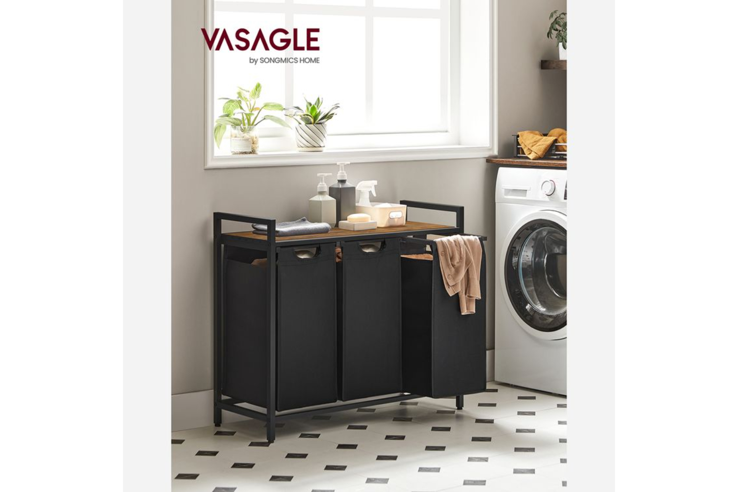 Vasagle BLH301B01 Laundry Basket with 3 Compartments