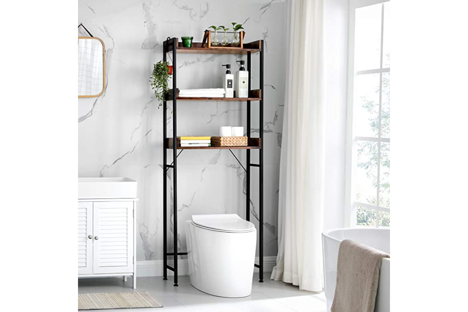 Vasagle BTS002B01 Toilet Shelf Bathroom | Vintage Brown Black