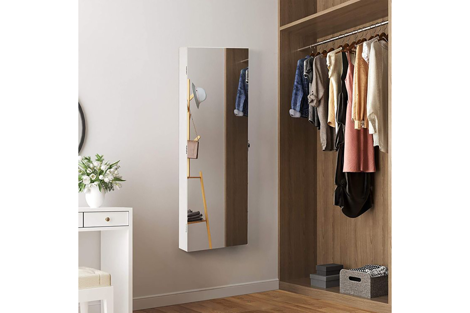 Songmics JBC63WV1 Jewelery Cabinet with Frameless Mirrored Door