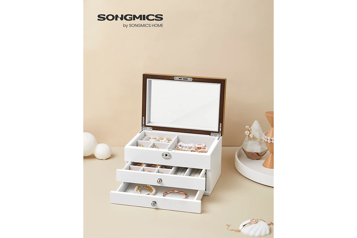 Songmics JOW15WNV1 Wooden Jewelry Box