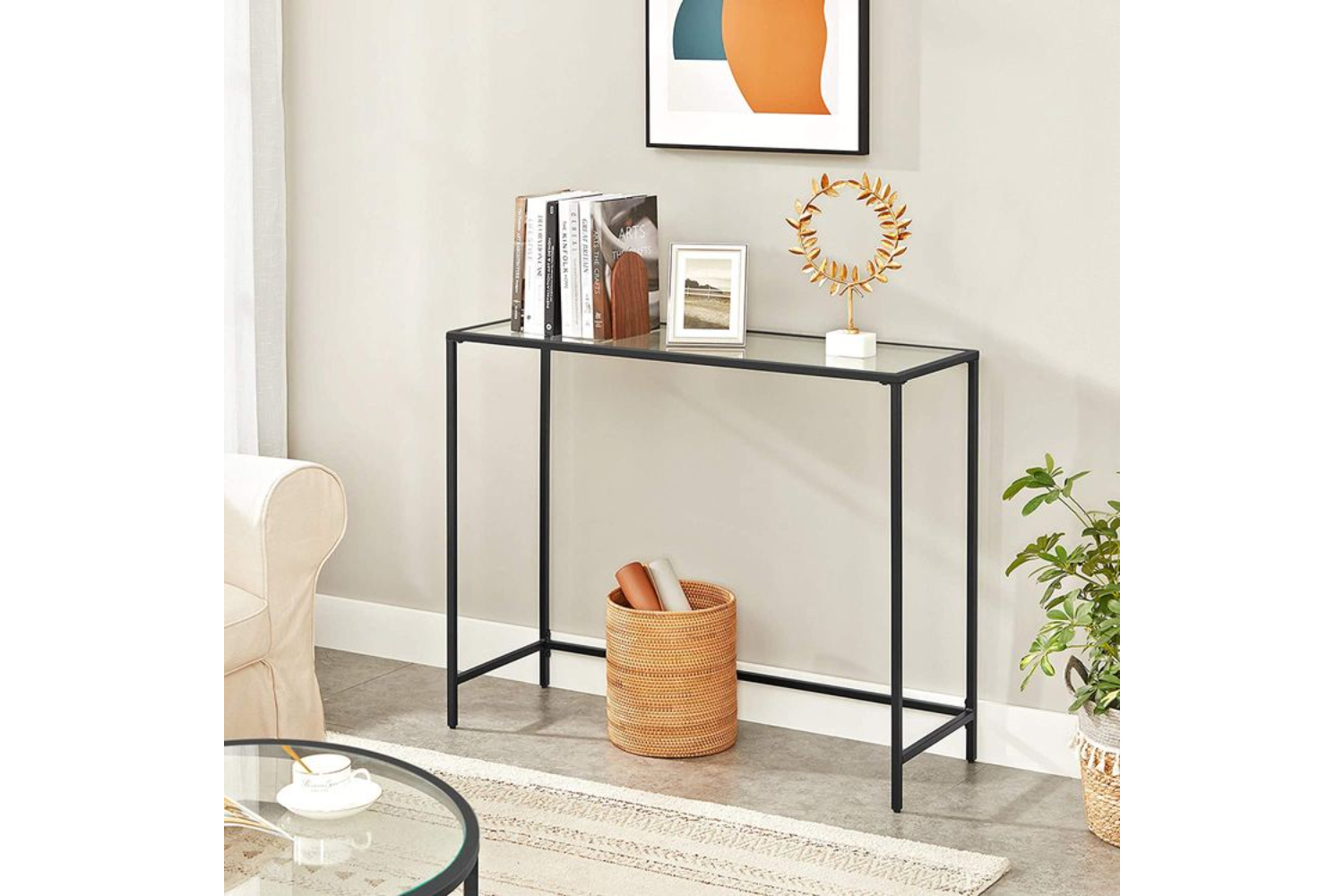Vasagle LGT026B01 Console Table with Tempered Glass Top
