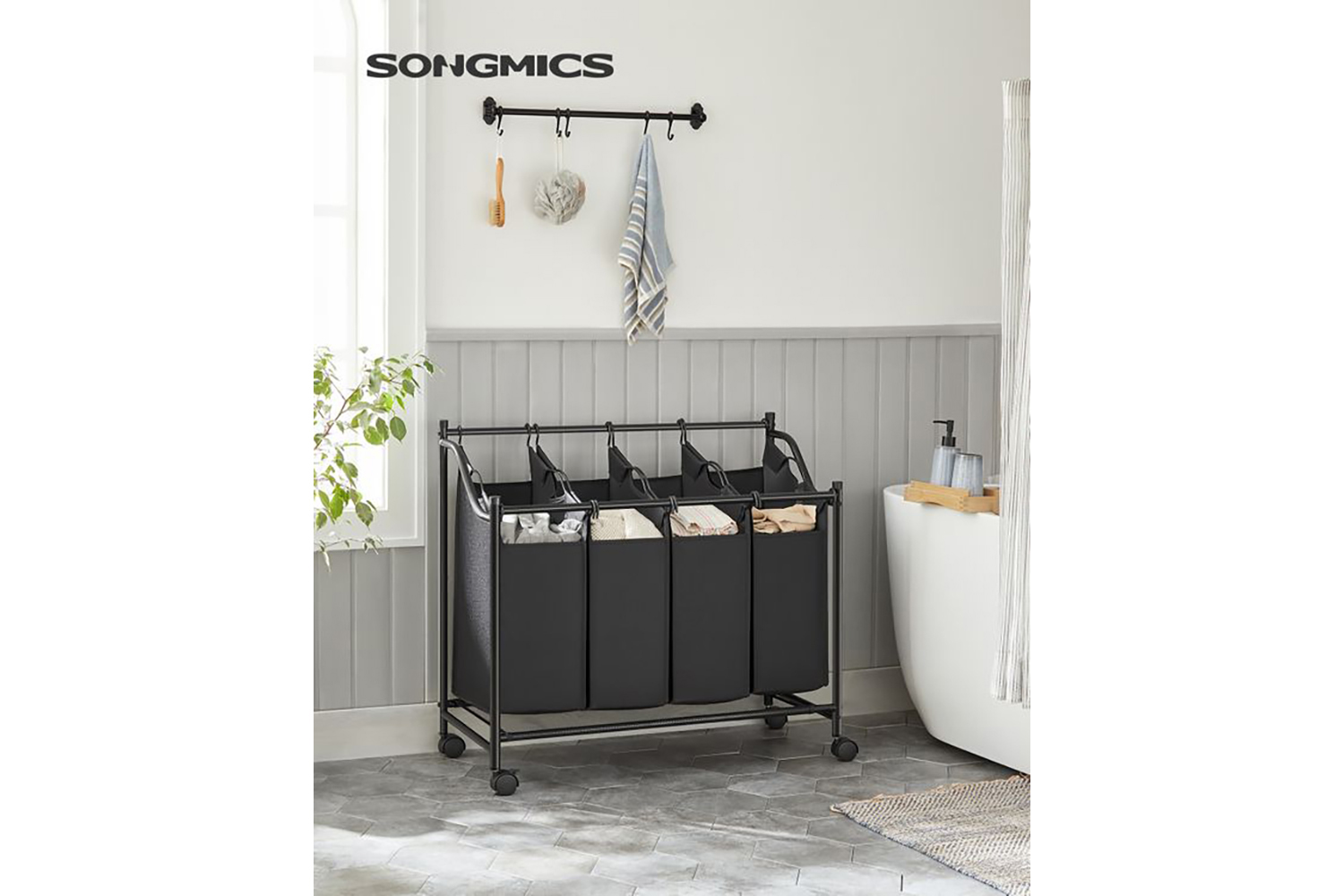 Songmics LSF005 Laundry Sorter 4 Compartments | Black