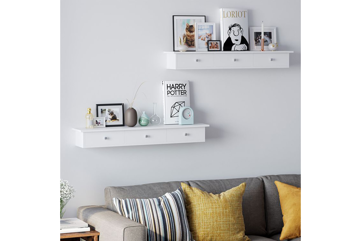 Songmics LWS085W01 Wall Shelf with Drawers White Ireland