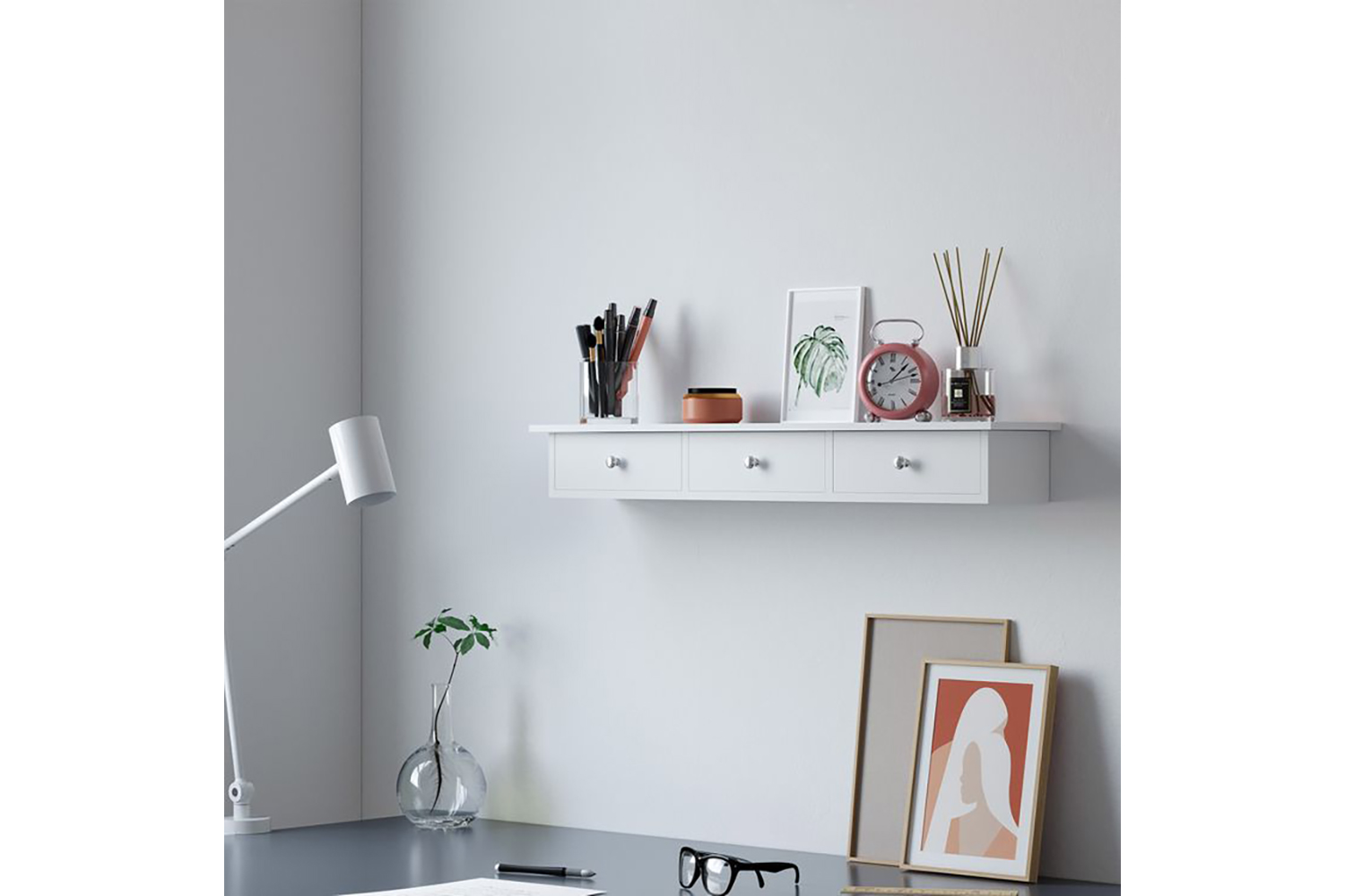 Songmics LWS085W01 Wall Shelf with Drawers White Ireland