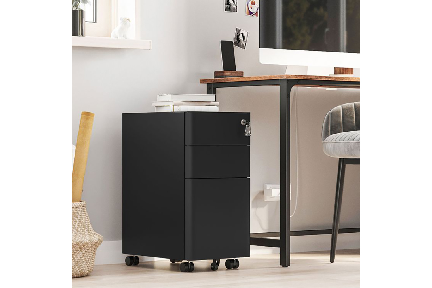 Songmics OFC030B01 Office Cabinet with Wheels and Lock | Black