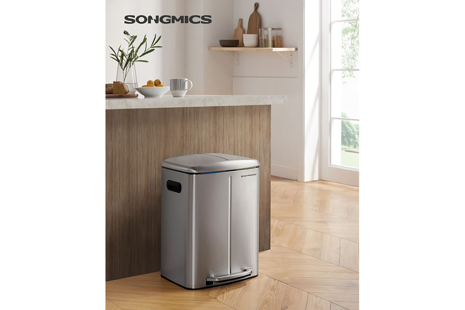 Songmics LTB40NL 40L Dustbin with 2 Compartments | Silver