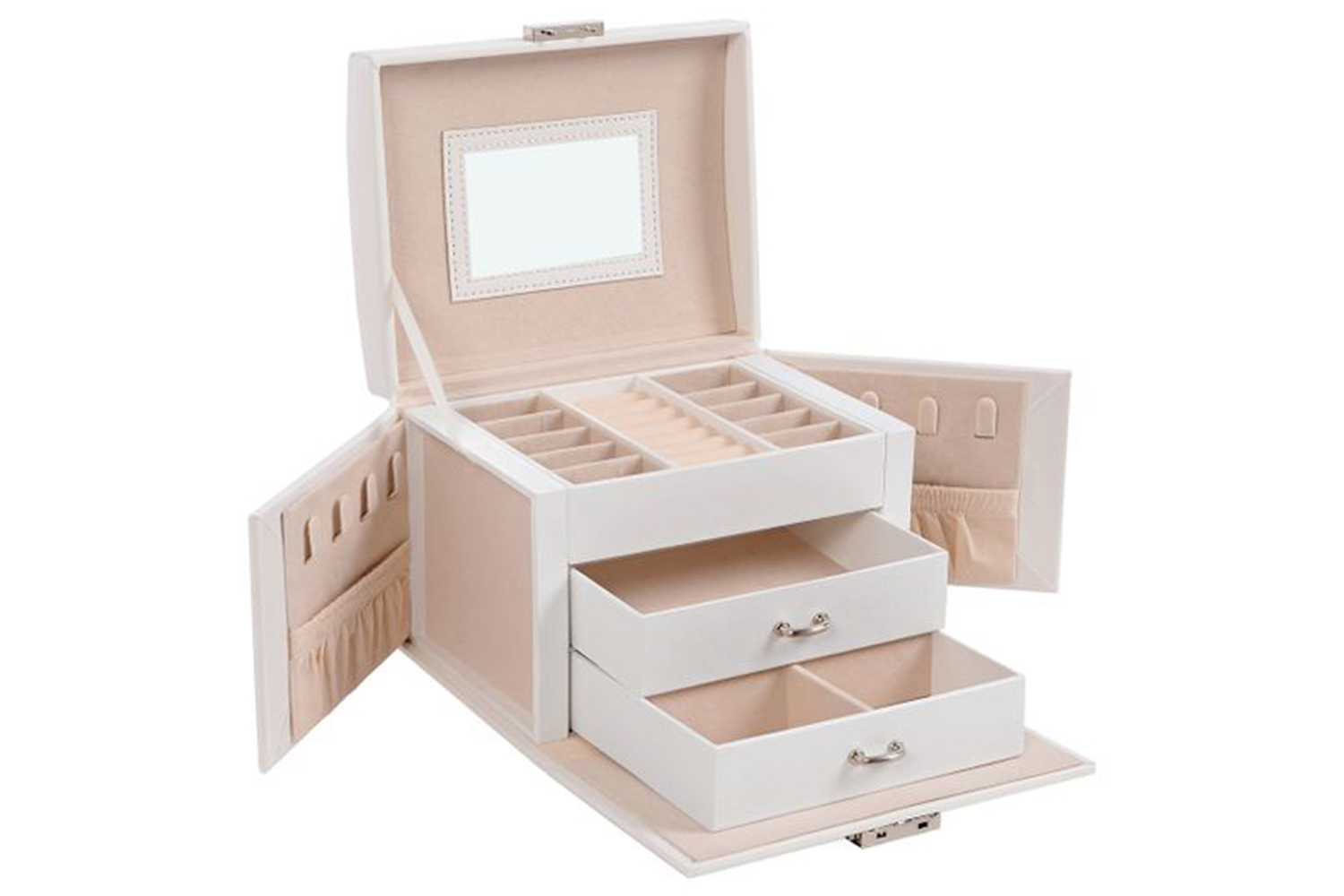 Songmics JBC154W01 Lockable Jewelry Box | White