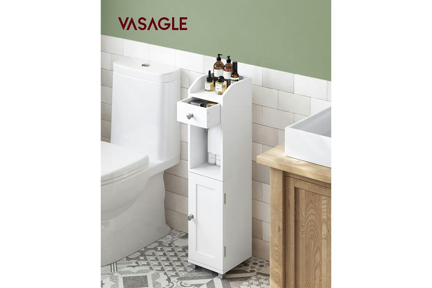 VASAGLE Small Bathroom Storage Cabinet, Toilet Paper Holder with Storage,  Toilet Paper Storage Cabinet, Bathroom Organizer with Adjustable Shelf,  Water-Proof Feet