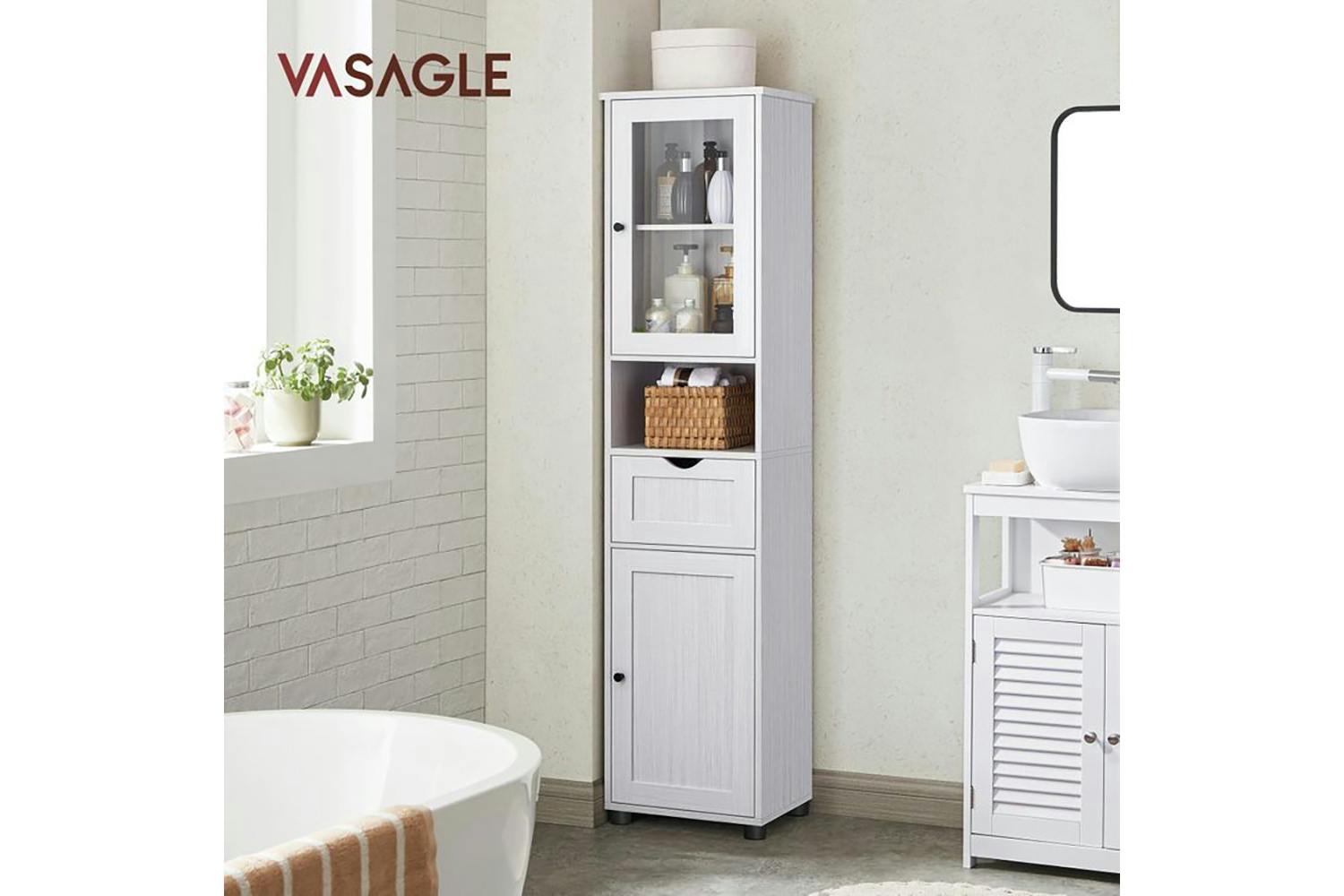 Vasagle BBK163T44 Bathroom Cabinet with Height-Adjustable Shelves | White